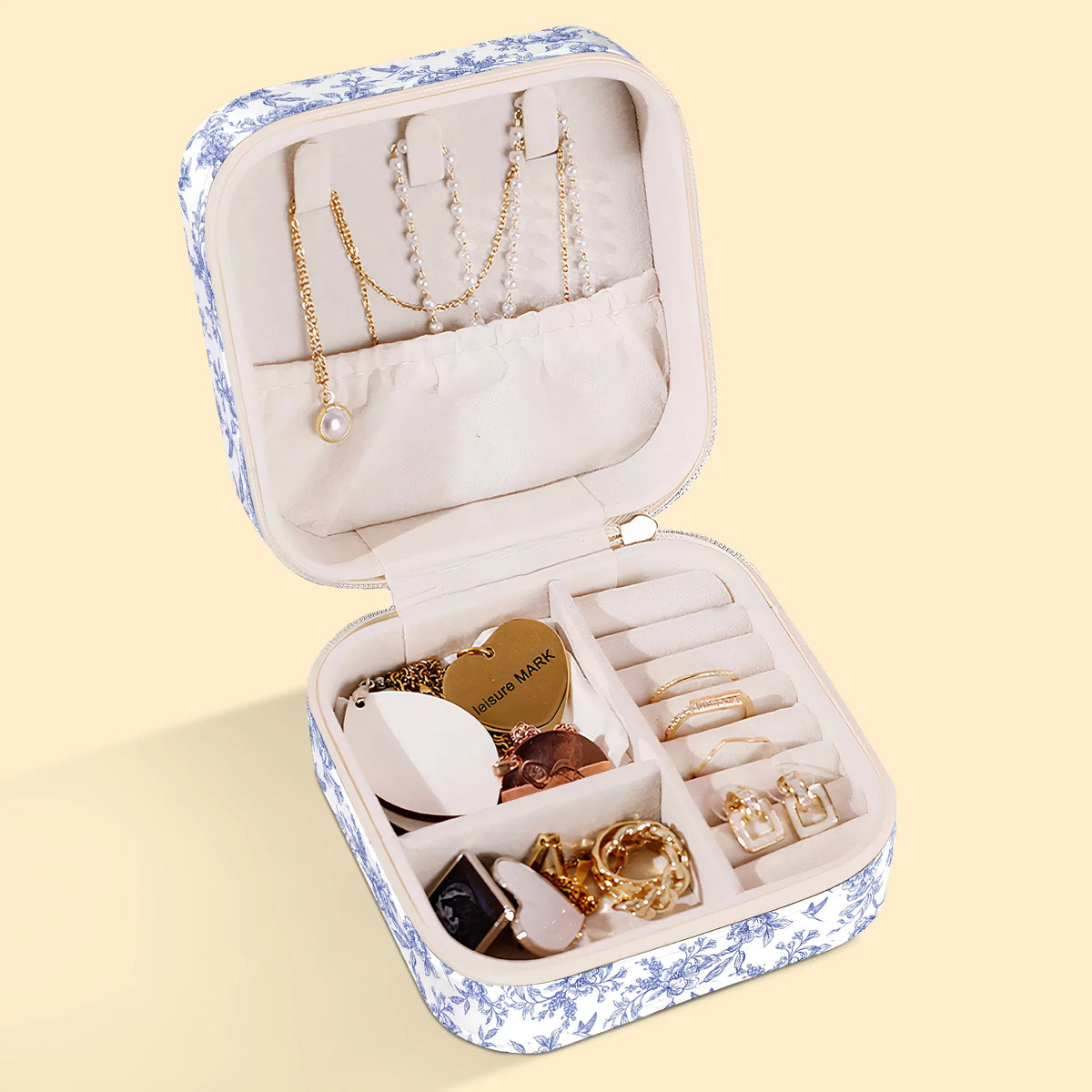 God Says I Am Name Letter In Bible Toile De Jouy Style - Personalized Jewelry Box
