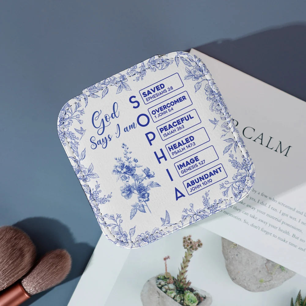 God Says I Am Name Letter In Bible Toile De Jouy Style - Personalized Jewelry Box